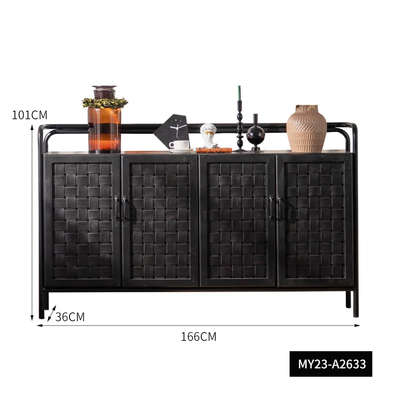 خزانة جانبية لتناول الطعام خشبية رعوية سوداء، وخزانة مدخل بثلاثة أبواب وأربعة أبواب، وخزانة تخزين منزلية