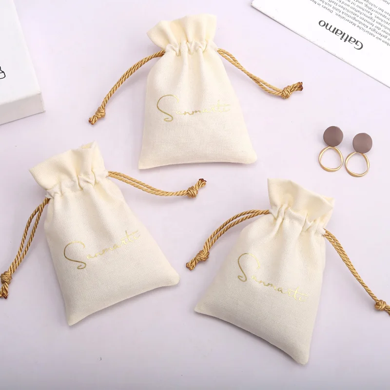 

Mini Cotton Linen Jewelry Gift Packing Dust Bag Organic Muslin Lipstick Antique Storage Drawstring Pouches