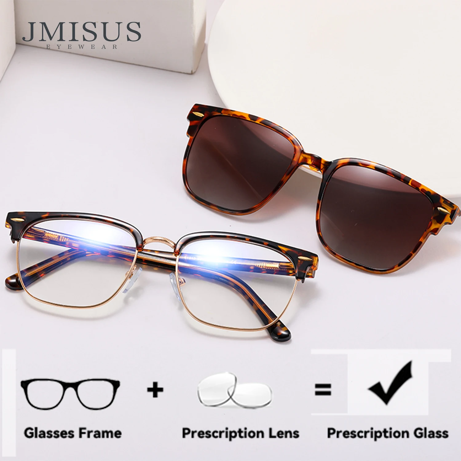 JMISUS Clip on Prescription Sunglasses Square Handmade Acetate Anti-Blue Light Photochromic Progressive Multifocal Glasses