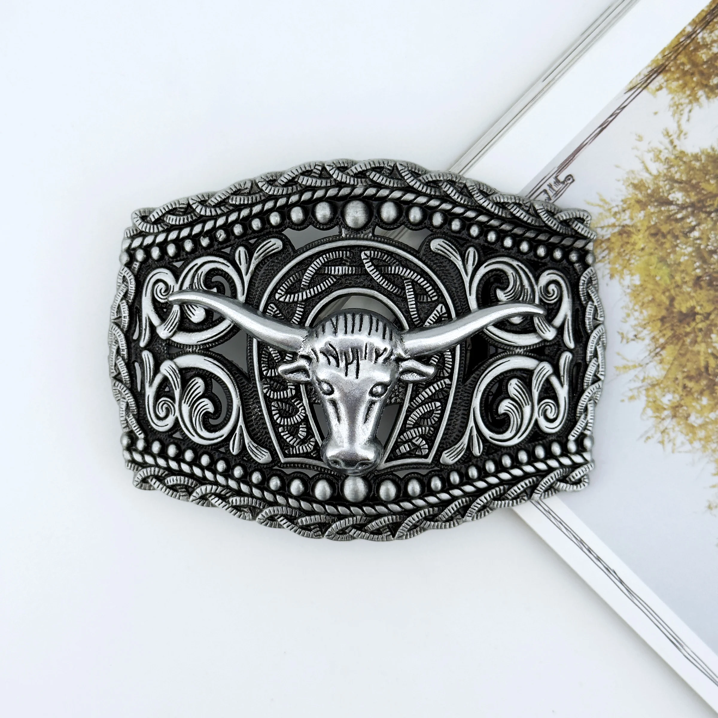 Placa Base de remache de aleación de Zinc con patrón de cabeza de toro dorado, hebilla de cinturón de cuero de vaca personalizada, estilo occidental, 1 ud.