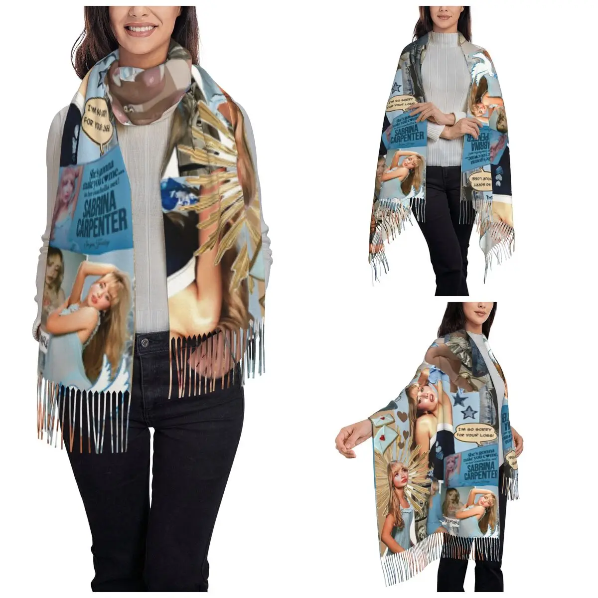 Womens Tassel Scarf Sabrina Carpenter Long Winter Fall Shawl and Wrap 90s Music Tour Espresso Daily Wear Cashmere Scarf
