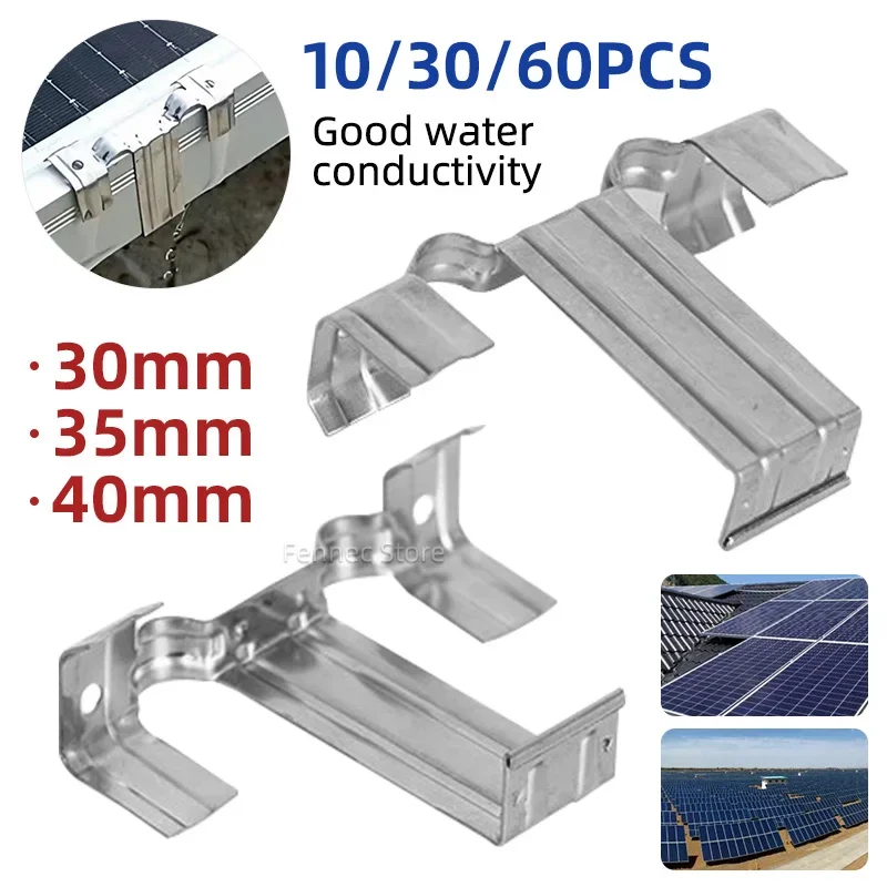 30/35/40mm Stainless Steel Solar Panel Photovoltaic Water Guide Clip 10/30/60pcs Panel Cleaning Component Deflector Mud Drain