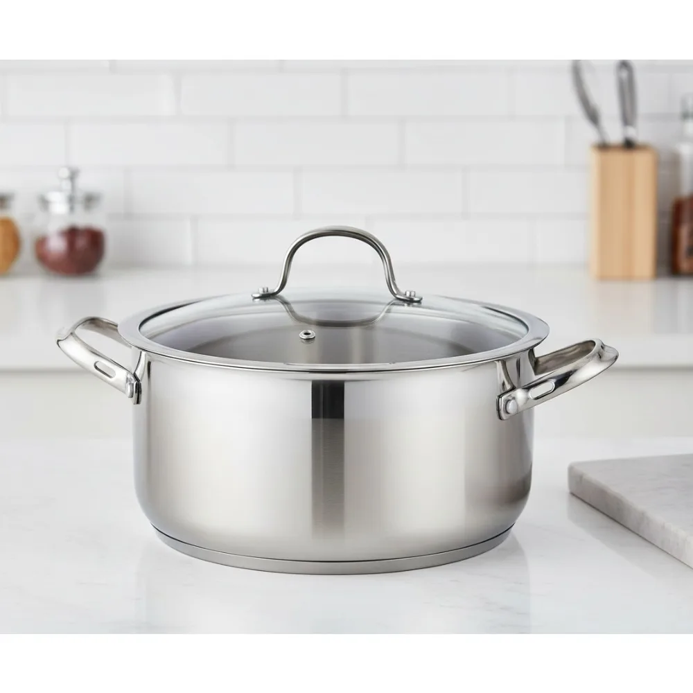 

Голландская духовка из нержавеющей стали на 7 литров со стеклянной крышкой — многоцелевой горшок с равномерным нагревом для домашних курей