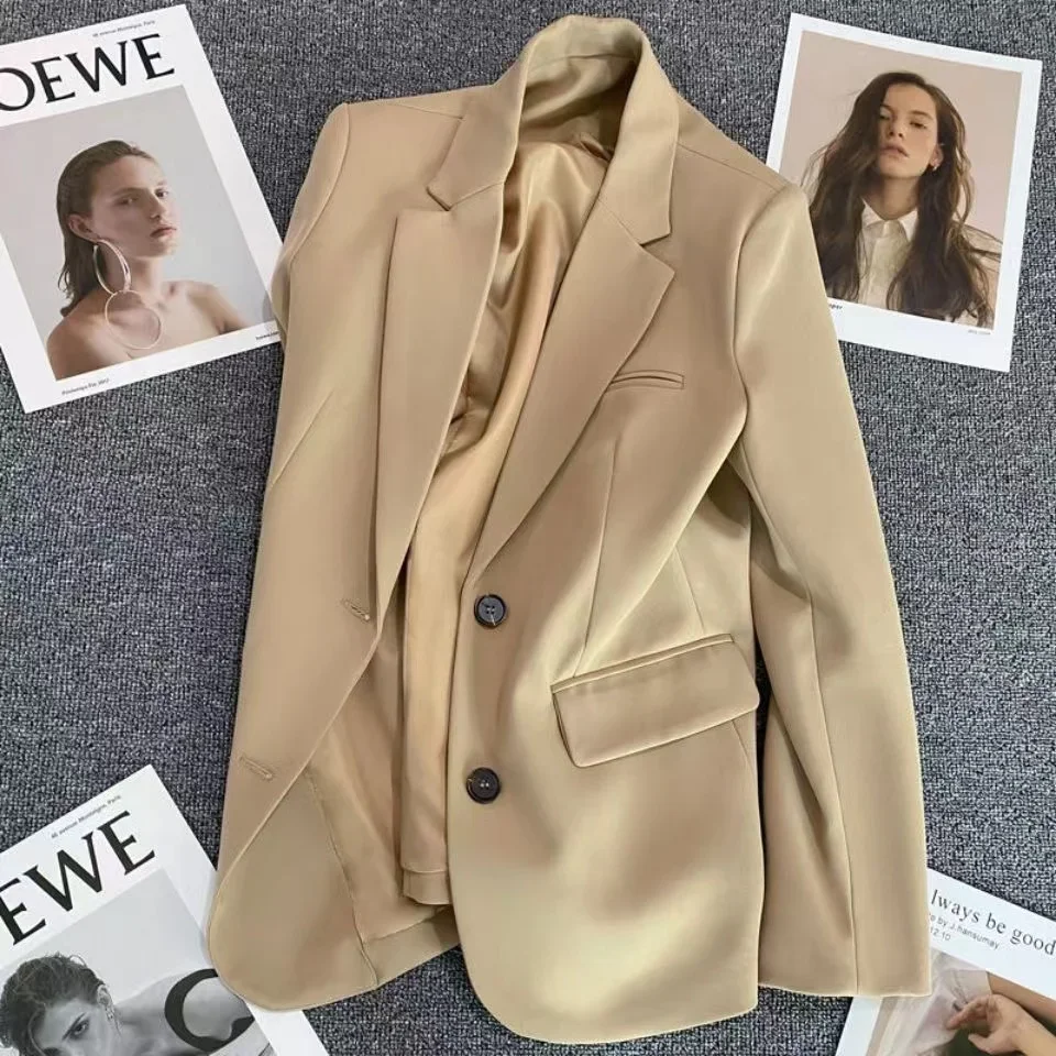 Blazer slim imbibé marron pour femme, veste femme, mode coréenne, petit haut, manteau, vêtements, tempérament droit, nouveau, 2024