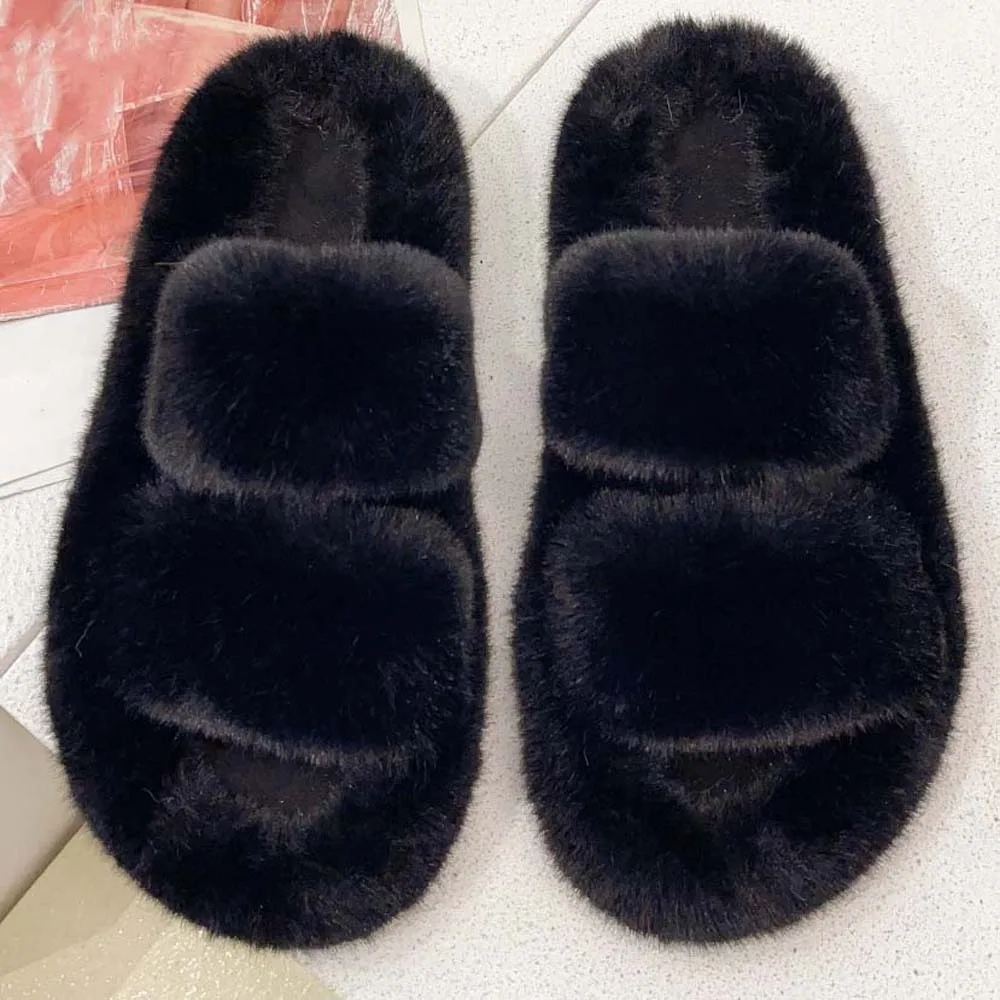 لينة الشتاء المفتوحة تو النعال المضادة للانزلاق شريط مزدوج أفخم نعال من القطن فروي بلون دفئا المنزل أحذية قطنية الخريف #1