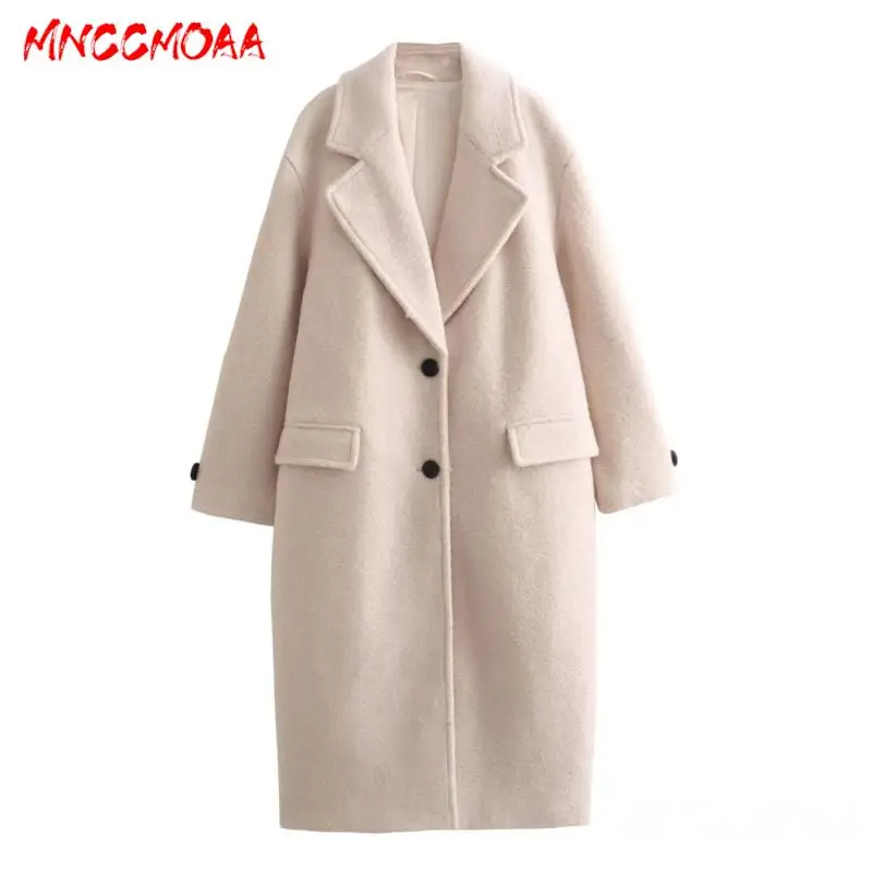 MNCCMOAA 2024 Autumn Winter Women Fashion Loose Button Pockets Woolen Coat Female Solid Color Casual Long Sleeve Tops Outerwears