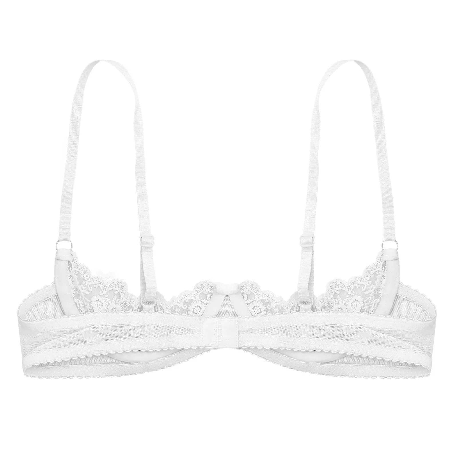 Womens Lingerie Sheer Floral Lace Underwired Open Chest Bra Underwear Unlined Brassiere 1/4 Cup Steel Ring Frame Hot Bra Top