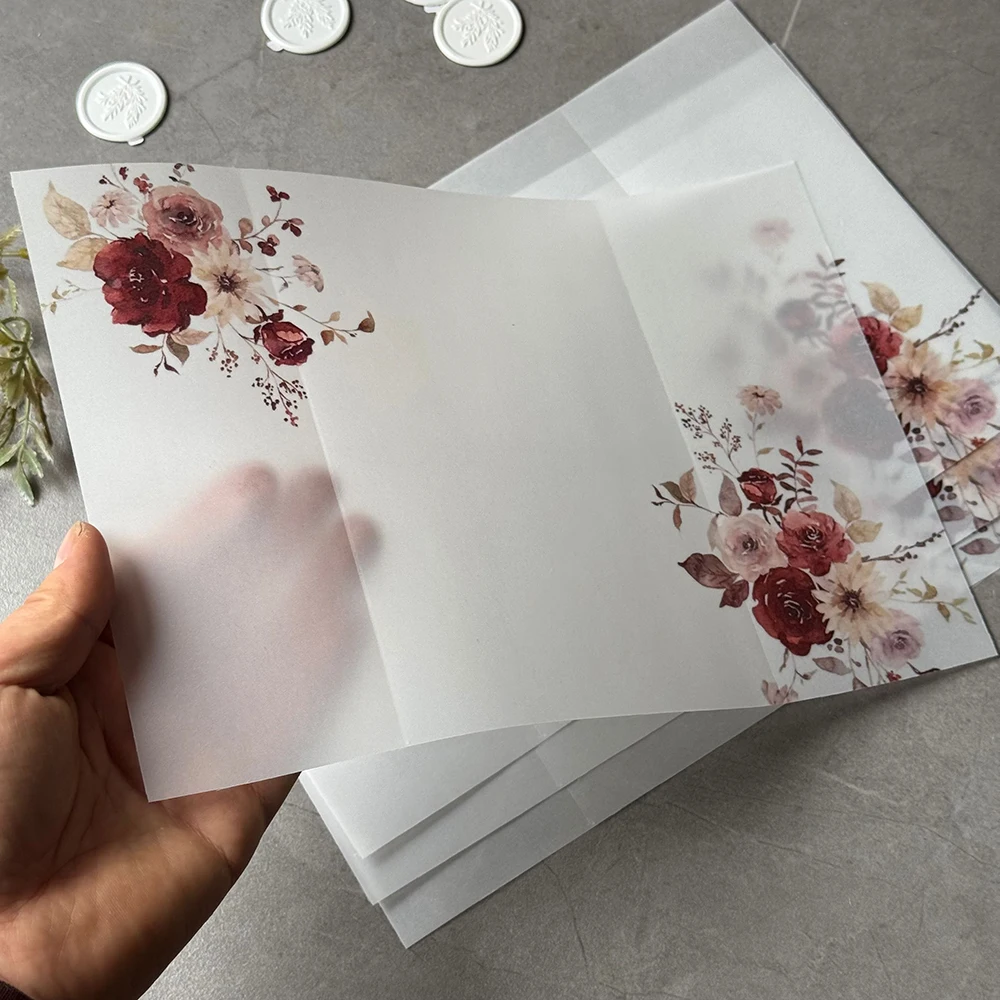 20 szt. Papier węglikowy w kwiaty akwarelowe, odpowiedni do zaproszeń ślubnych 5 x 7 cali, okładka węglikowa, zaproszenie na zamówienie — zdjęcie 7