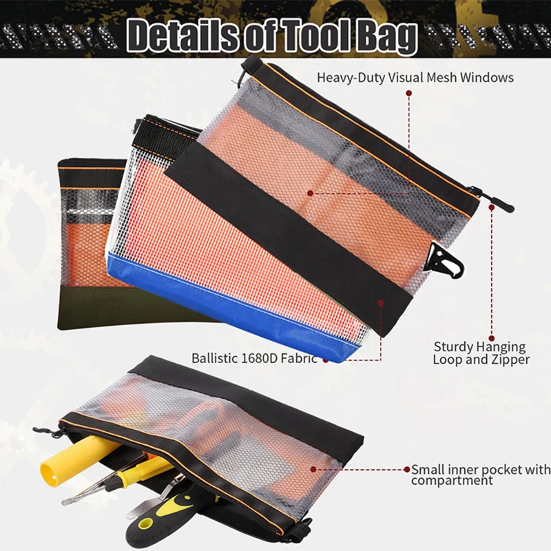 Waterproof Storage Bag Transparent PVC Tool Bag Anti-static Hardware Kit Portable Parts Bag Multifunctional Practical Work Bag