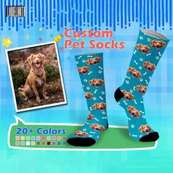 Chaussettes personnalisées en coton avec impression 3D pour hommes et femmes, motif animal de compagnie, chat, arête de poisson, chiot, Photo, texte d'amour, Logo