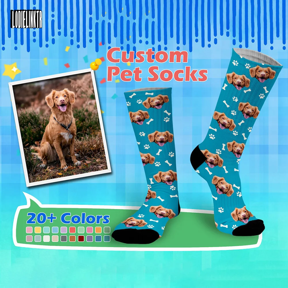 3D Printing Custom Personality Socks For Men Women Funny Pet Cat Fishbone Puppy Customized Photo Love Text Logo Cotton Socks