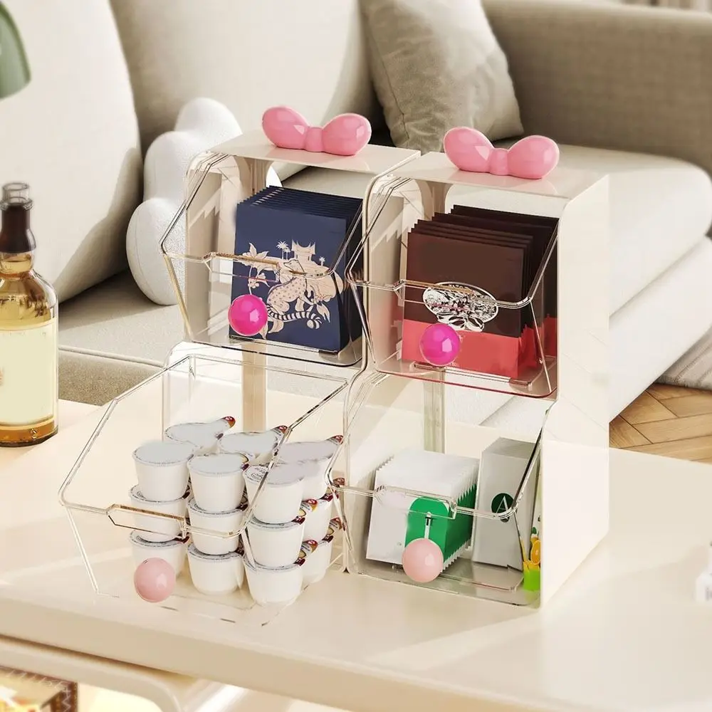 

Plastic Teas Bag Storage Box Transparent Large Capacity Stationery Storage Box 2 Layer with Drawers Desktop Organizer Kitchen