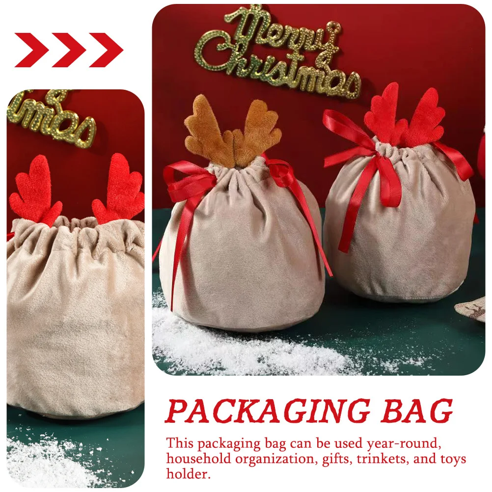 

2Pcs Christmas Wrapper Bag Festive Drawstring Pouch for Gift Packing Candy Storage Xmas Party Supplies Home Organization