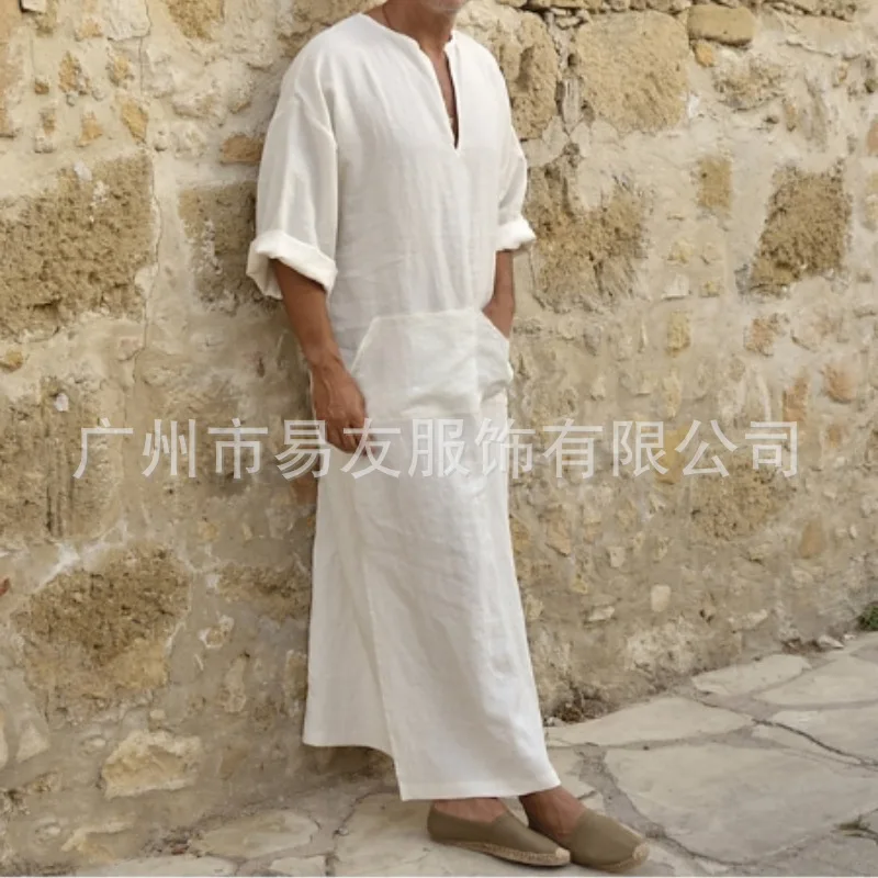 Loose-fit Stand Collar Long Sleeve Long Trousers New Dubai Style Muslim Southeast Asia Men's Ethnic Chic Outfit