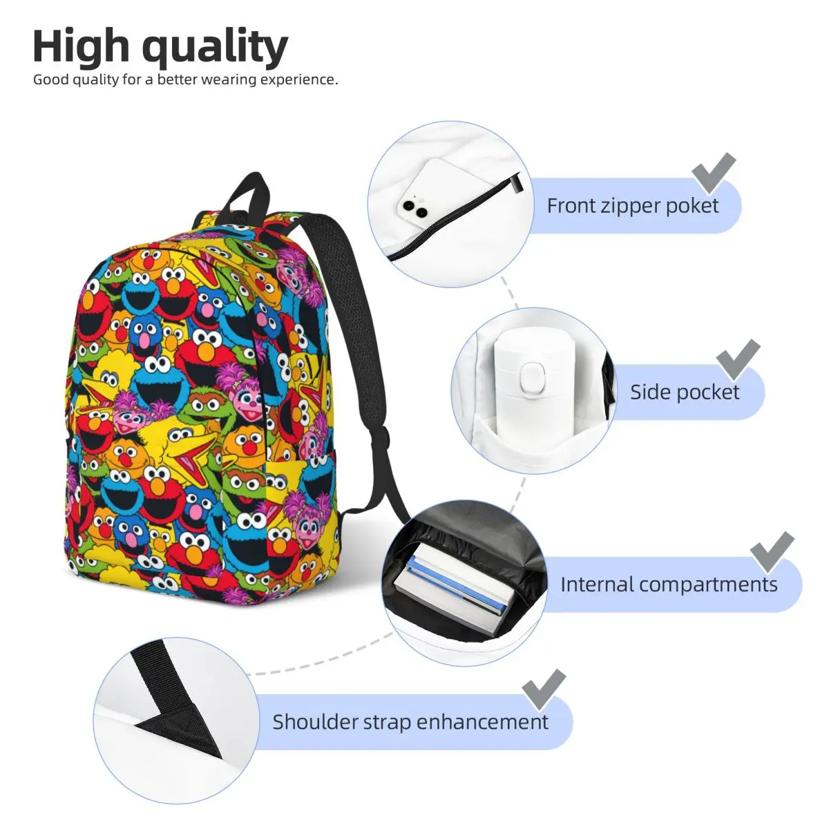 Sesamed-mochila streeteted para niño y niña, morral escolar para estudiantes, mochila de día para preescolar, bolsa primaria para exteriores