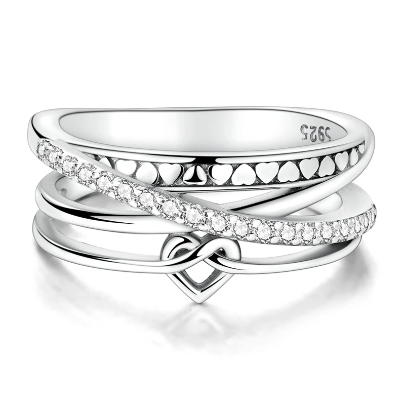

Original 925 Sterling Silver Sparkling Multi-Layer Interlocking Heart Ring For Women Girls Jewelry Birthday Anniversary Gifts