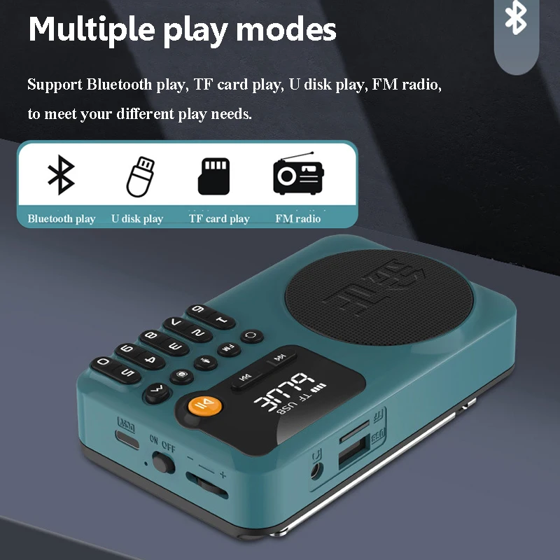 Tragbares digitales FM-Radio, HD-LED-Anzeige, Radios, kabelloser Bluetooth-Lautsprecher, zeitgesteuerte Abschaltung, Musik-Player, unterstützt Aufnahme von TF USB