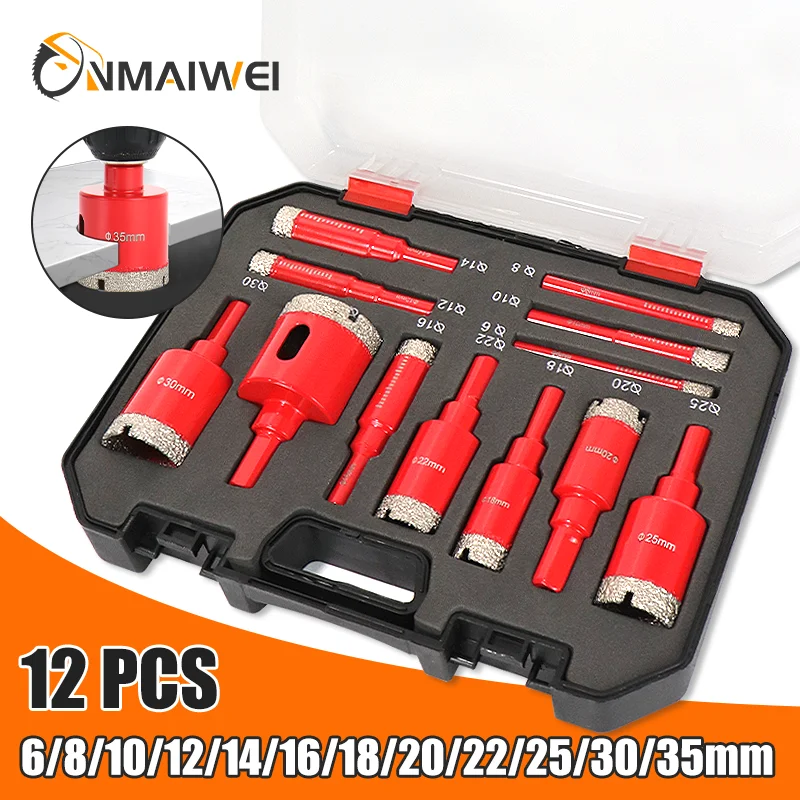 

12Pcs Diamond Coated Drill Bits Set 6-35mm Hole Saw Kit for Glass Marble Granite Stone Tile Ceramic - Hand Tools