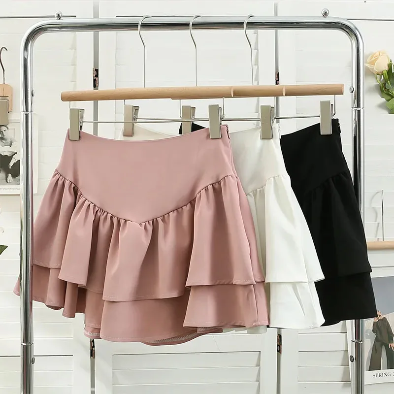 

Lucyever Summer Pink Fluffy Skirt Women Korean Style High Waist Ruffles Mini Skirts Woman Sweet Cute Party Club A-Line Skirt