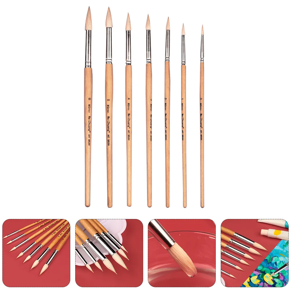 

Full Water Intake Wool Material Paintbrush Tips Reshaping Oil Painting Art Set Wooden H Watercolor Gouache Brushes Practical
