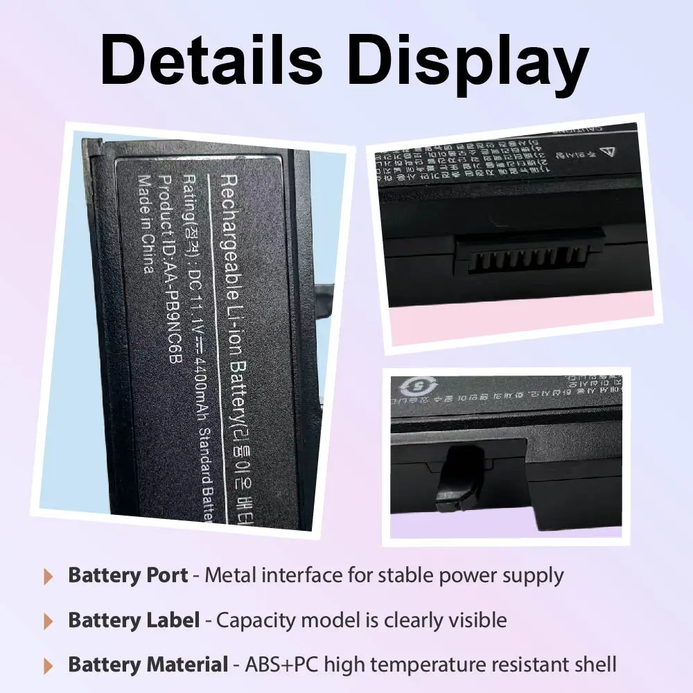 AA-PB9NC6B Laptop Battery Replacement for SAMSUNG P410 NP300E5A NP300V5A R580 R519 R510 R540 R505 Q210 R428 R460