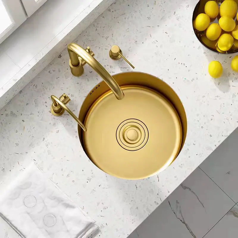 

Gold nano round sink, single slot mini small stainless steel bar counter