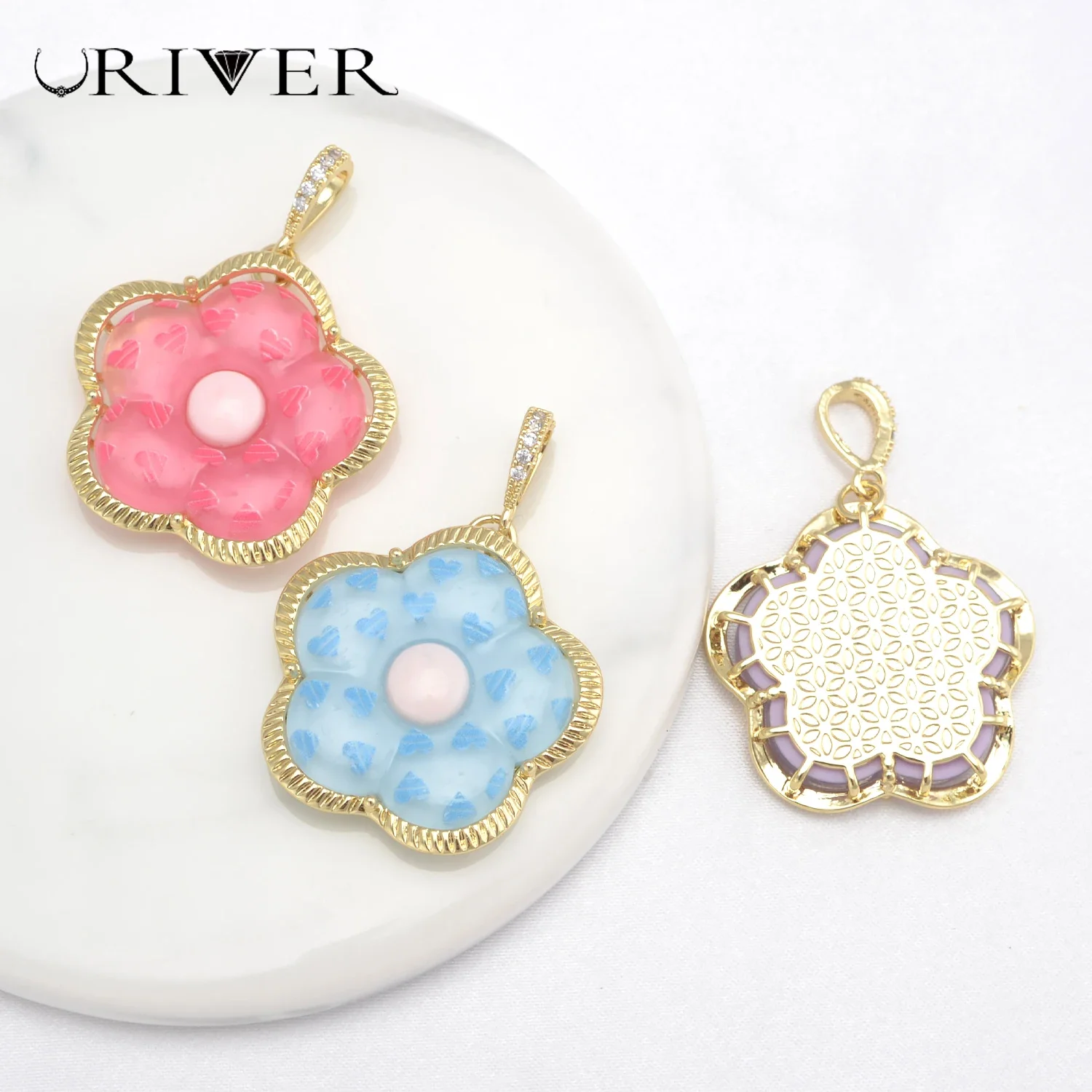 

LJRIVER 3Pcs Flowers Charms Jewelry Handmade Accessories Multicolor Epoxy diy Necklace Pendant Sweet Style Earrings Bracelet