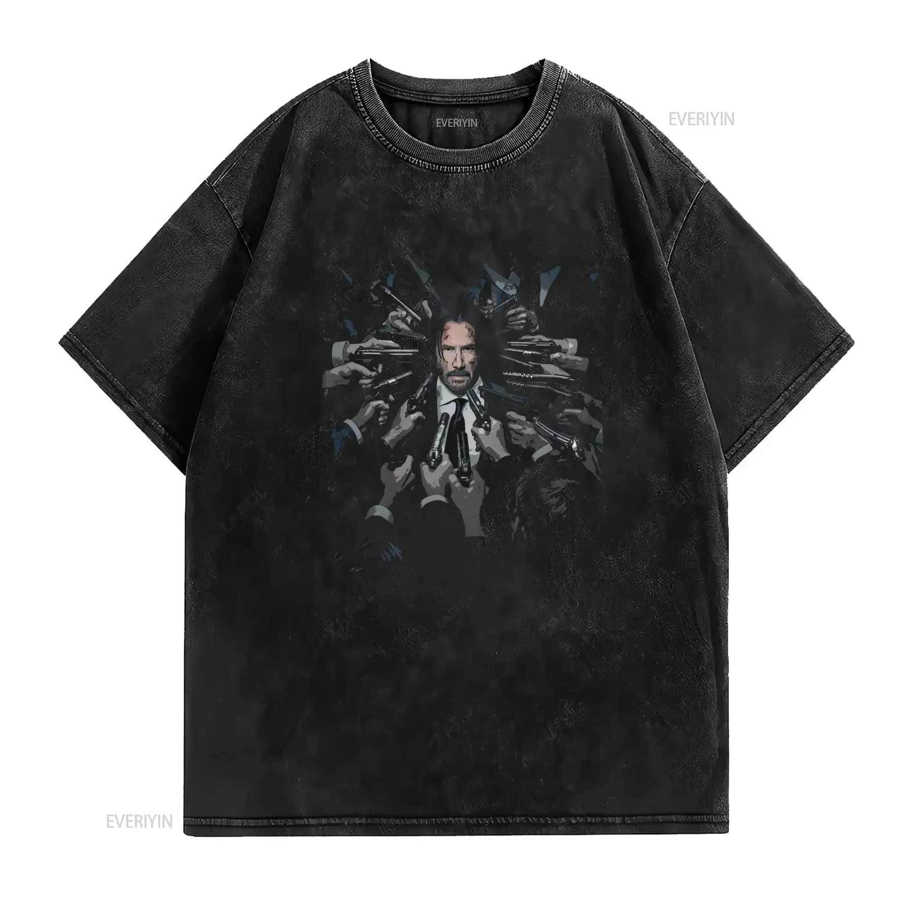 Cool John Wick Surrounded By Guns Action Movie Print Streetwear Casual T Shirt vintage Washed fashion designer clothes Soft