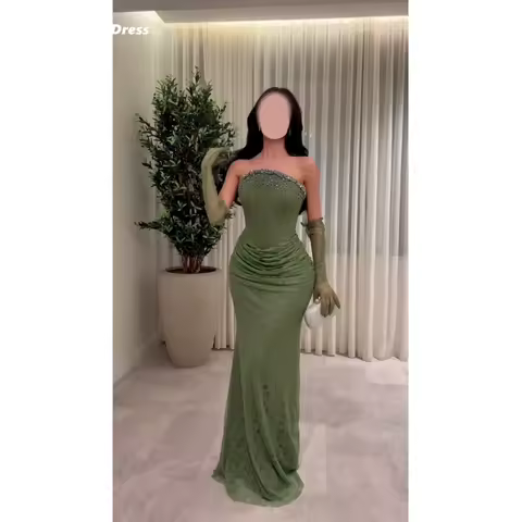 Lena Green Women's Prom Dress Luxury Women Evening Dress Customized Embroidered Lace Fish Tail Off the Shoulders Elegant Gowns