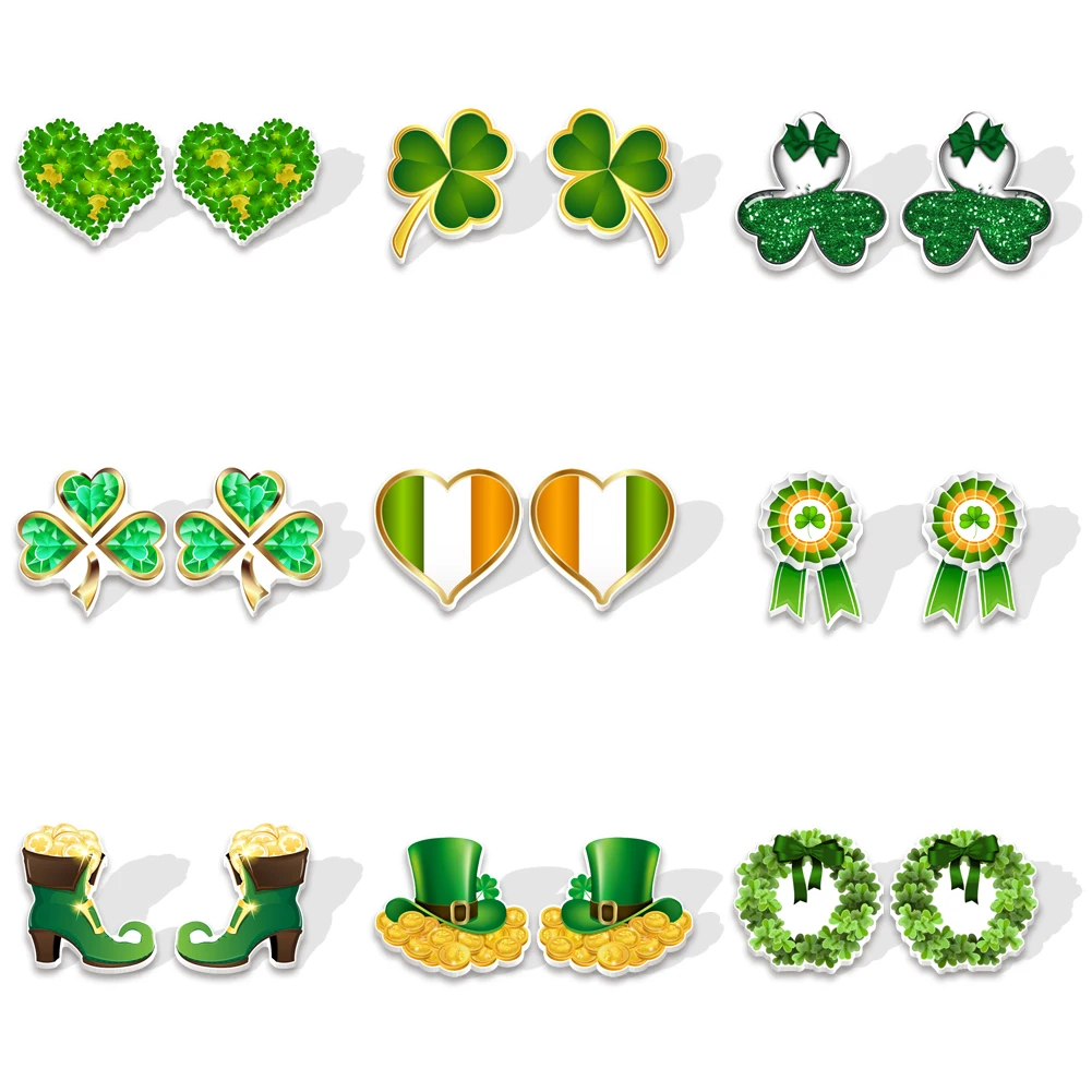 

St. Patrick's Day Stud Earring Cute Design Green Series Spring Earrings Women Girl Jewelry Accessories Kids Gift