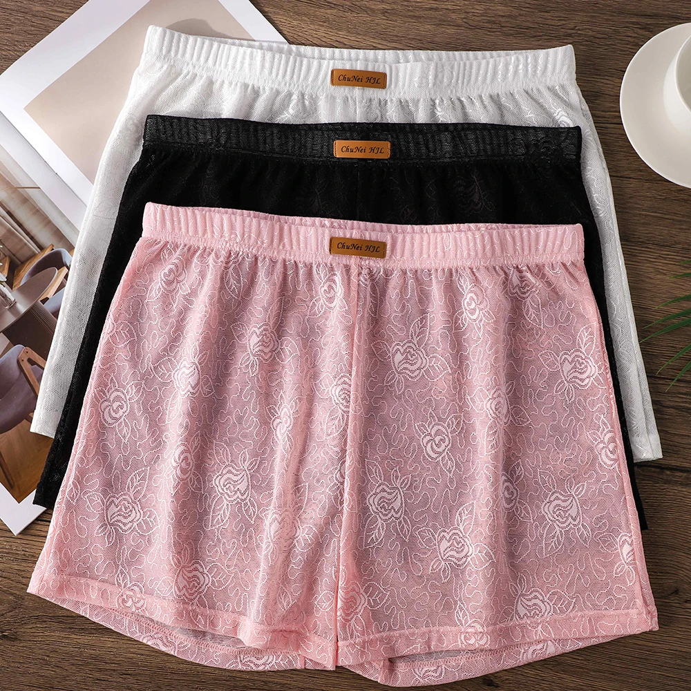 1/3PCS Sexy Perspective Knit Rose Lace Shorts Quick-dry Ice Silk Breathable Mesh Men's Underpants High Elastic Underwear for Man