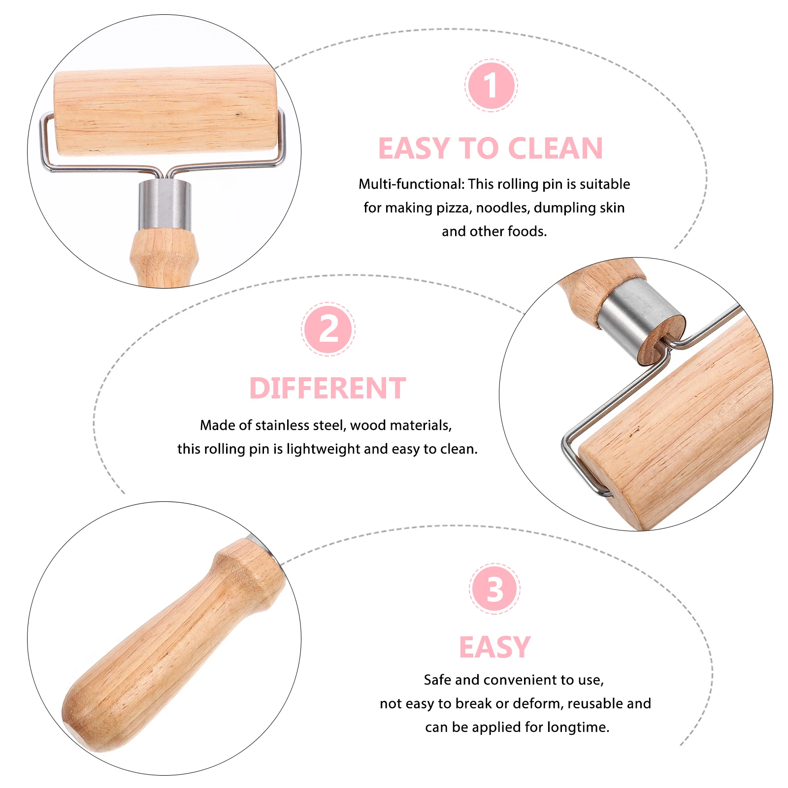 

Rolling Pin Large Size Stainless Steel Wood Kitchen Gadgets Baking Pizza Noodles Dumpling Practical Roller Pastry Tool