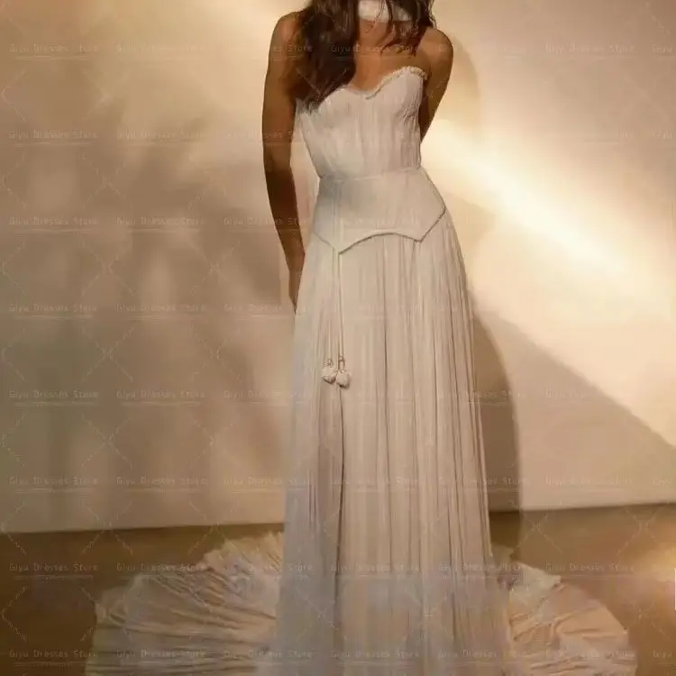 Giyu lvory Chiffon Wedding Dress For Woman Strapless A Line Formal Occasion Dresses Sweap Train Bride Gowns Customized 2026 NEW