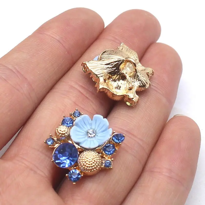 2PCS Coat Jacket Blue Flower Alloy Button Non-fading Hole Sewing Bag DIY Decorative Accessories