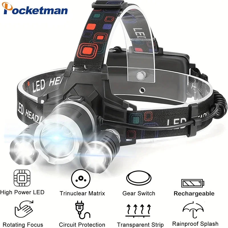 

Super Bright LED Headlamp USB Fast Charging Headlight 4 Modes Waterproof Head Lamp High Lumen Head Flashlight