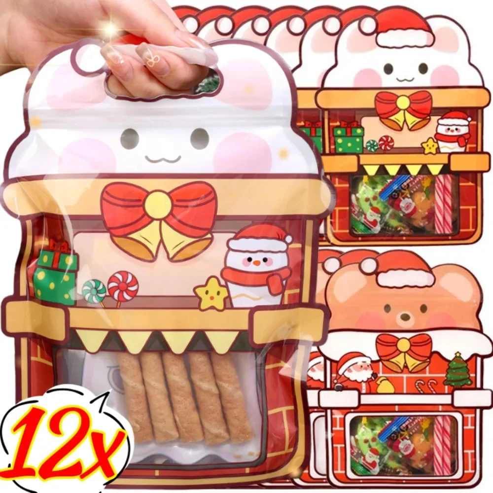 Cartoon Christmas Candy Gift Bag Rabbit Bear Self-sealing Snack Bag Food Grade Plastic Storage Handbag New Year Party Decoration