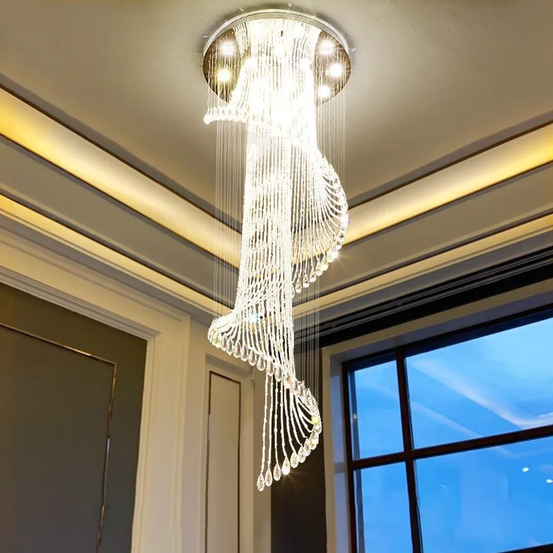 

Staircase Long Pendant Light Villa Duplex Light Luxury Hollow Staircase Loft Cantilevered Apartment Crystal Staircase Light