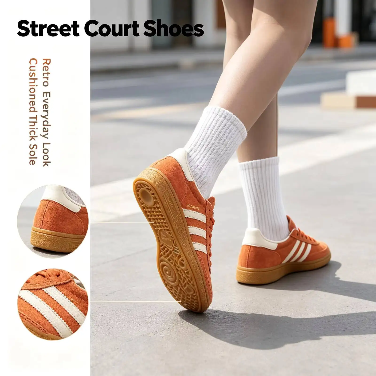 New Adidas Trefoil Handball Spezial Sports Orange White Retro Sneakers for Men Classic Court Style Sole Street Casual Shoes