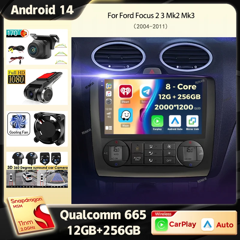 

Android 14 Carplay Auto WiFi + 4G для Ford Focus 2 3 Mk2 Mk3 2004-2011 Радио Мультимедиа GPS MT/ATАвтомобильная навигация Стерео аудио 2 din