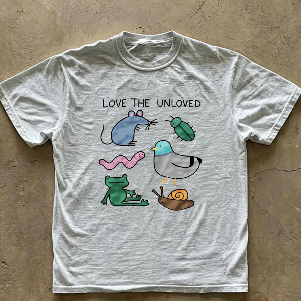 Love The Unloved Cute Cartoon Creatures Graphic T‑Shirt Casual Cotton Tees Rat Worm Frog Snail Bird Bug Colorful Animal Art Tops