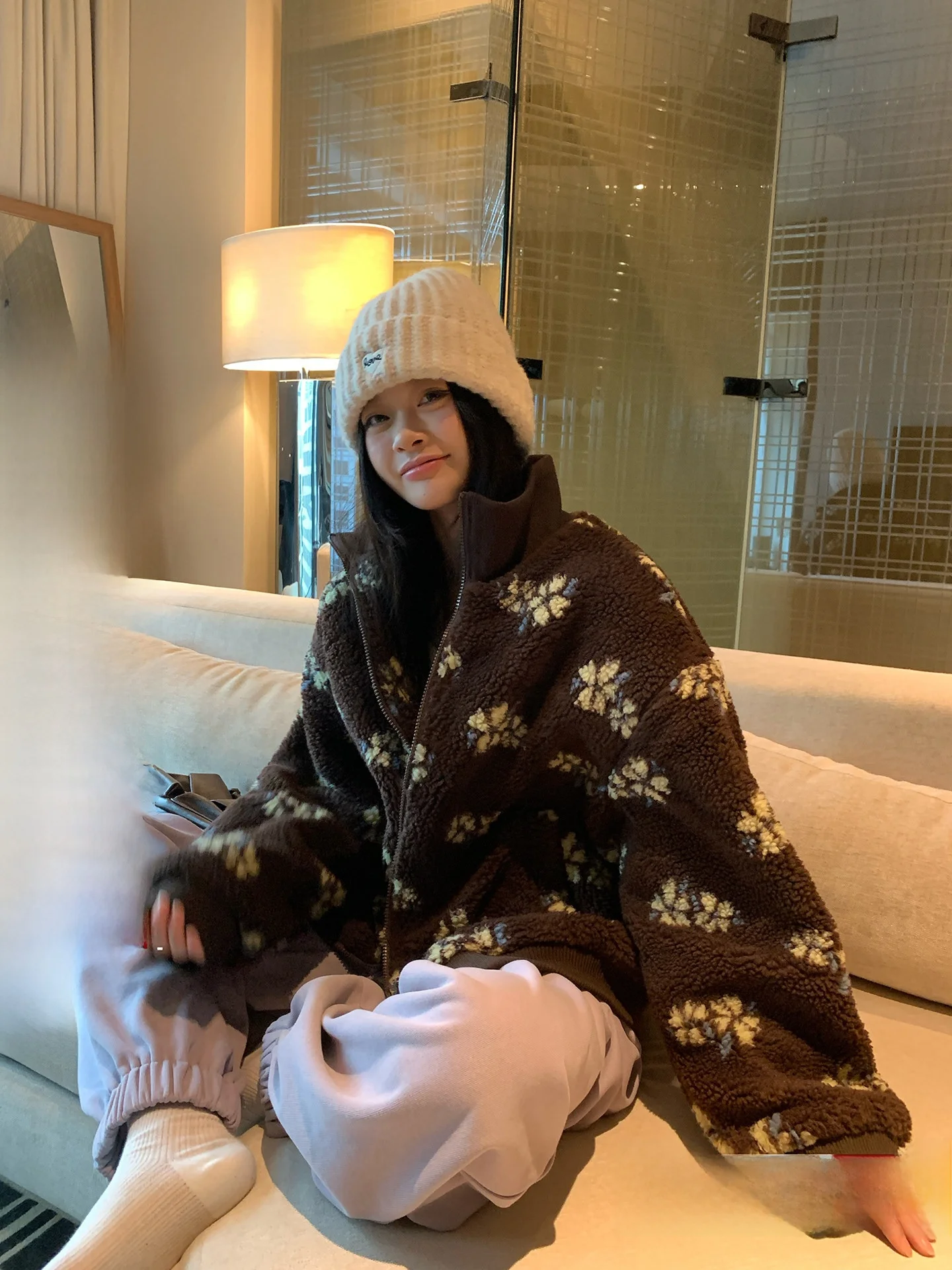 

Ретро-кардиган из овечьей шерсти кофейного цвета, женский зимний свободный повседневный дизайн, с воротником-стойкой, теплый, с длинными рукавами, для поездок на работу