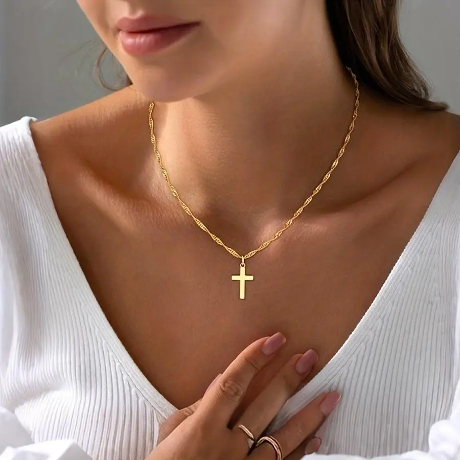 1/5/10/20/50/100pcs of Women'S Fashion Retro Elegant Versatile Alloy Cross Pendant Twisted Chain Necklace, Very Suitable for Aut