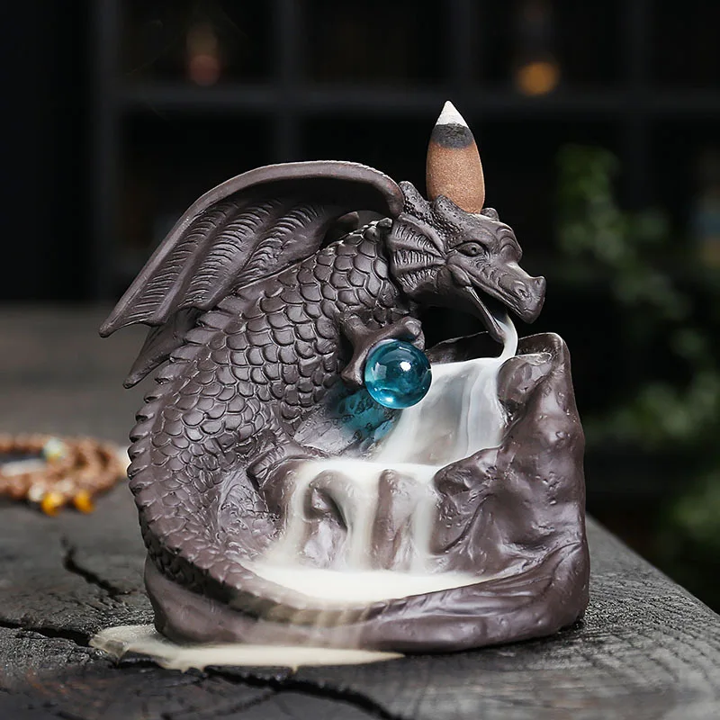 Purple Clay Dragon Backflow Incense Burner Creative European Style Pterosaur Playing with Pearl Sandalwood Backflow Incense Burn