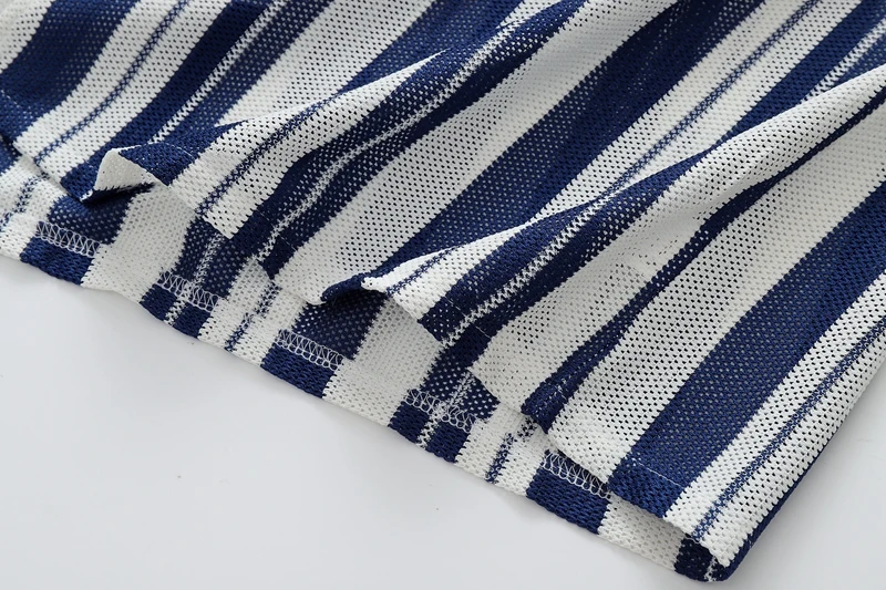 Retro Blau-Weiß Gestreifte Netzstrick-Hemden für Herren Ausgehöhlte Kurzarm-Strickjacke Sommer Hawaiianische Strandhemden Lässige Übergrößen-Hemden – Detail 9