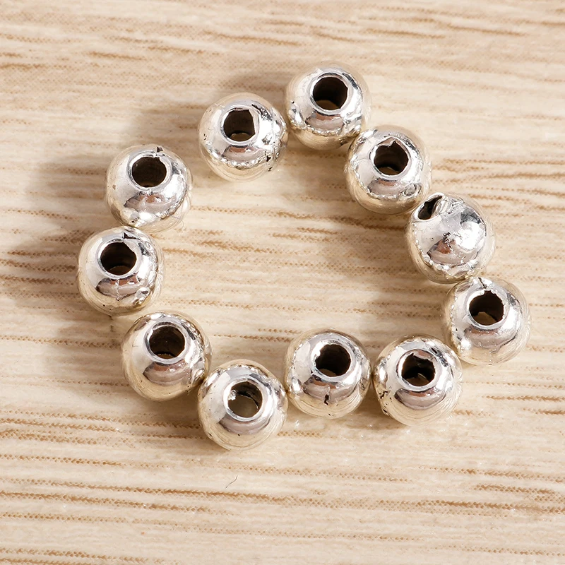 Tusember 100 Stück 4mm CCB Silberfarbene lose Spacer-Charms-Perlen für Schmuckherstellung, DIY-Armbänder, Halsketten, Bastelbedarf – Detail 1