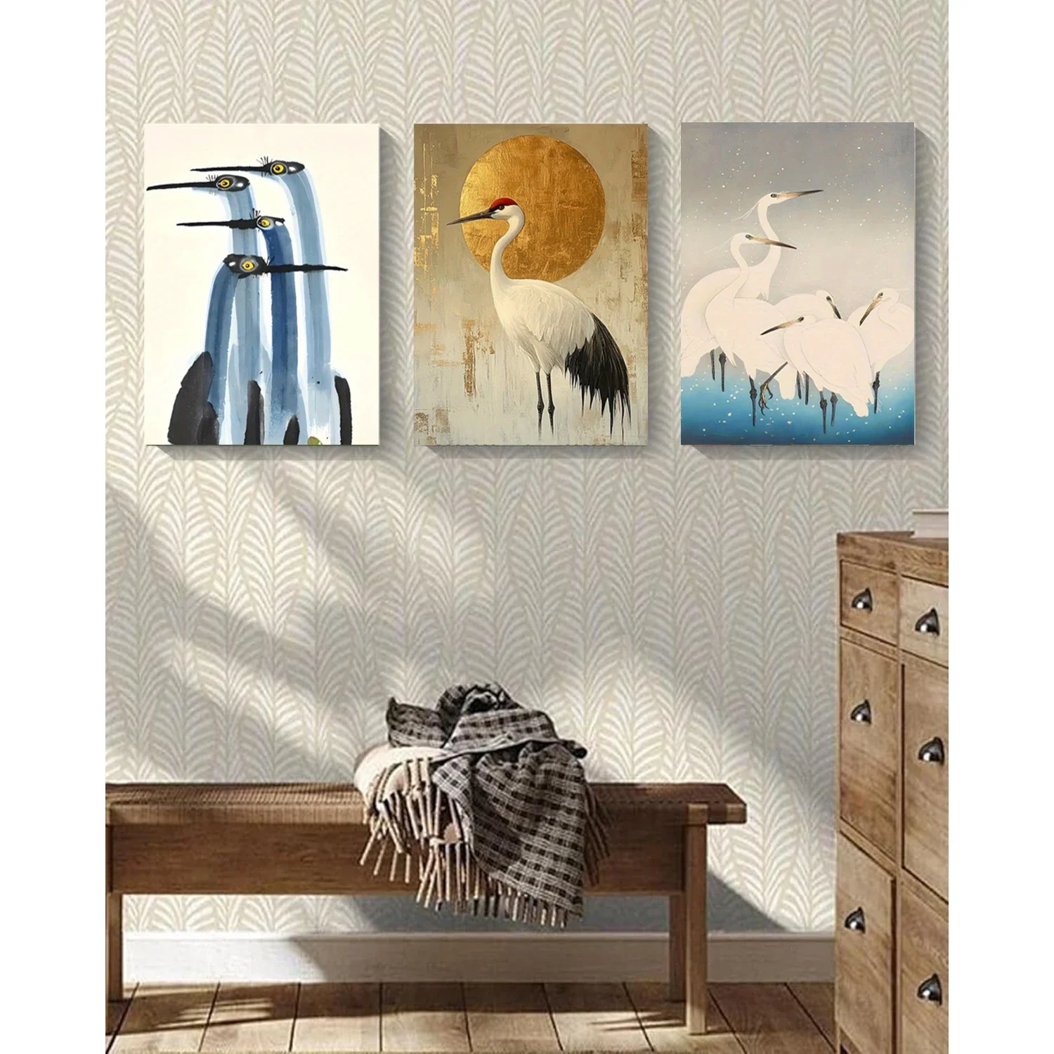 1pc Minimalist Bird Canvas Art，Bird Animal Ukiyo-e Style Japanese Vintage Art，Very Suitable For Home Living Room Decoration