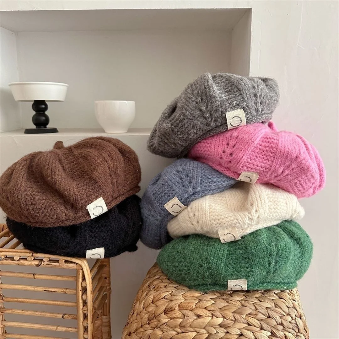 

Ins Korean Style Warm Fashion Children's Hat Autumn Winter Kids Beret Hat Retro Knitted Cap for Boys Girls 2-10Y