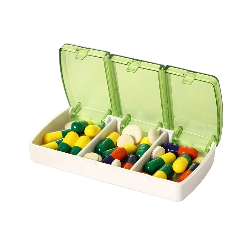 Minicaja organizadora de pastillas de viaje, contenedor de almacenamiento de medicamentos, 3 rejillas, novedad