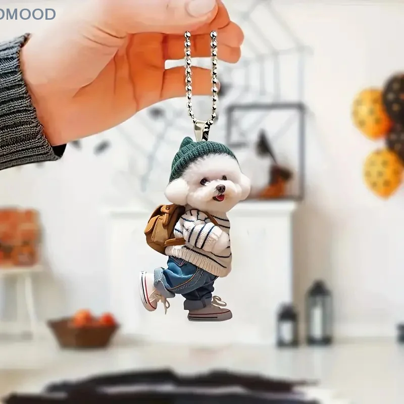 Creative Acrylic Puppy Man Backpack Rearview Mirrors Pendant Car Hanging Ornaments Car Decoration Accessories Gift For Women Men