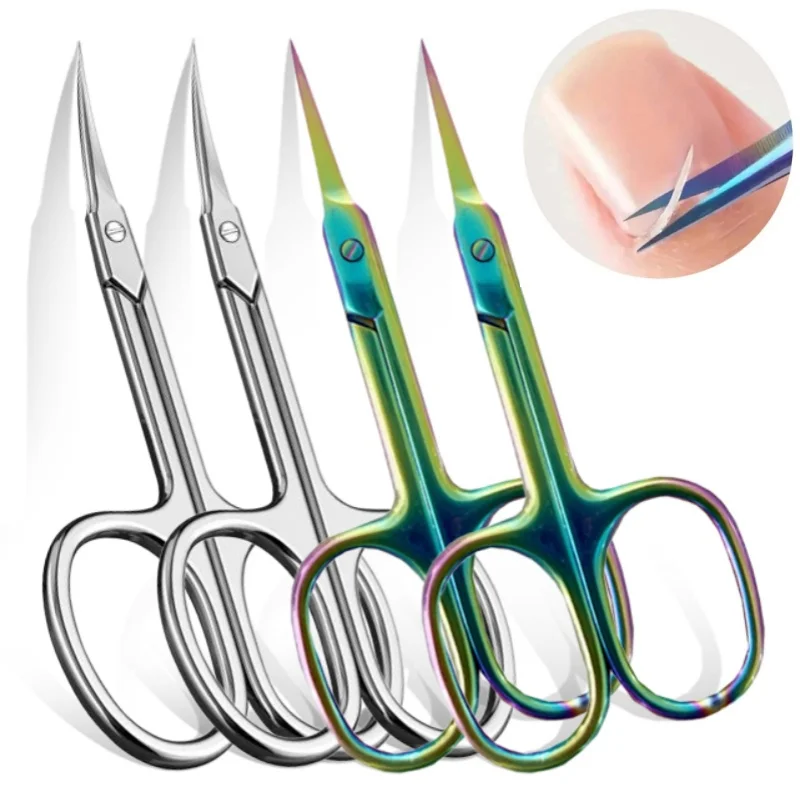 Ultra-Fine Manicure Scissors Curve Blade Precise Pointed Tip Cuticle Trimmer Russian Style Beauty Scissors for Eyebrows Nails